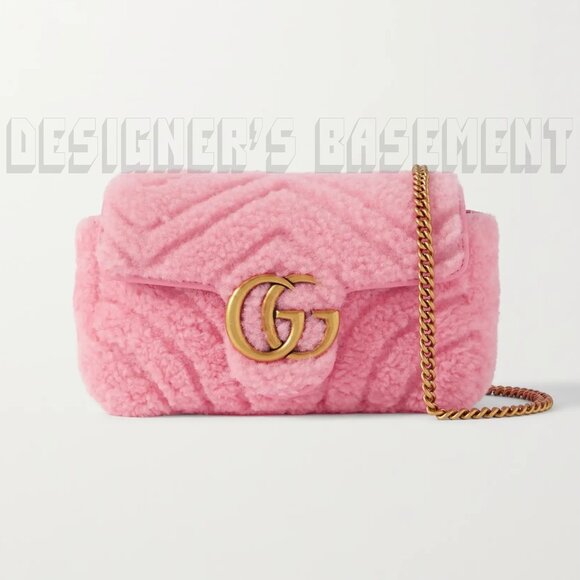 GUCCI pink Super Mini GG MARMONT Shearling Matelasse Crossbody shoulder Bag NIB - Picture 3 of 8